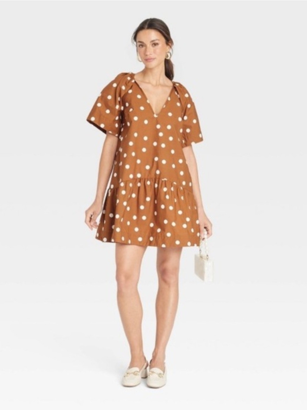 NWT a new day Rust Brown Polka Dot Mini Dress VERY CUTE size LARGE